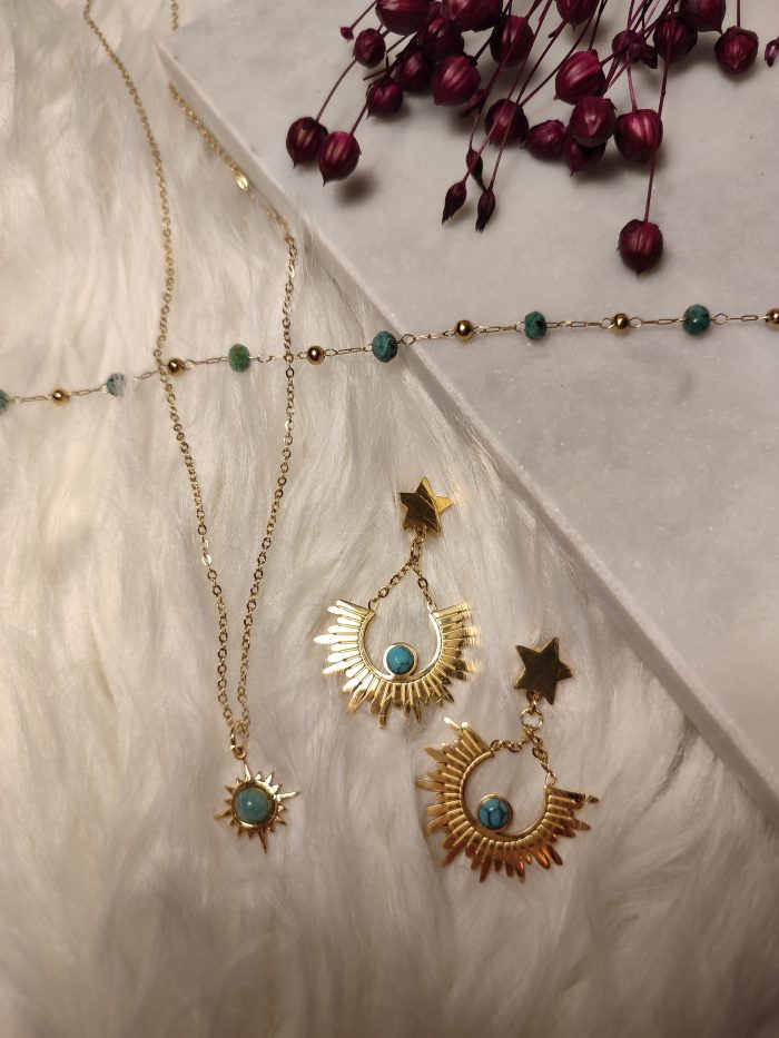 Çelik Kolye + Küpe + Halhal Set